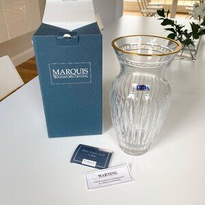 NWT Waterford Crystal Marquis Vase 10" Hanover Gold Rimmed